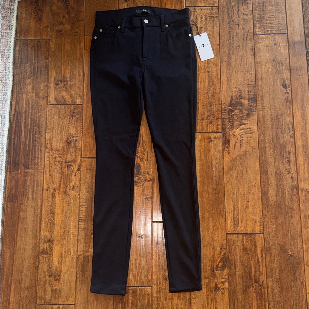 NWT 7 FOR ALL MANKIND Black Skinny Stretch Double Knit Pants 27 High Waisted